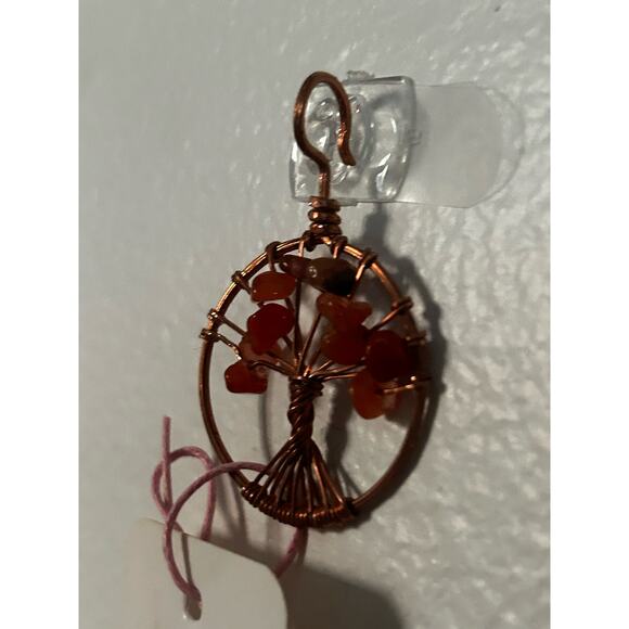 Handmade Copper and Serpentine Crystal Tree of life 3.5x2” Wall Decor - Picture 4 of 5